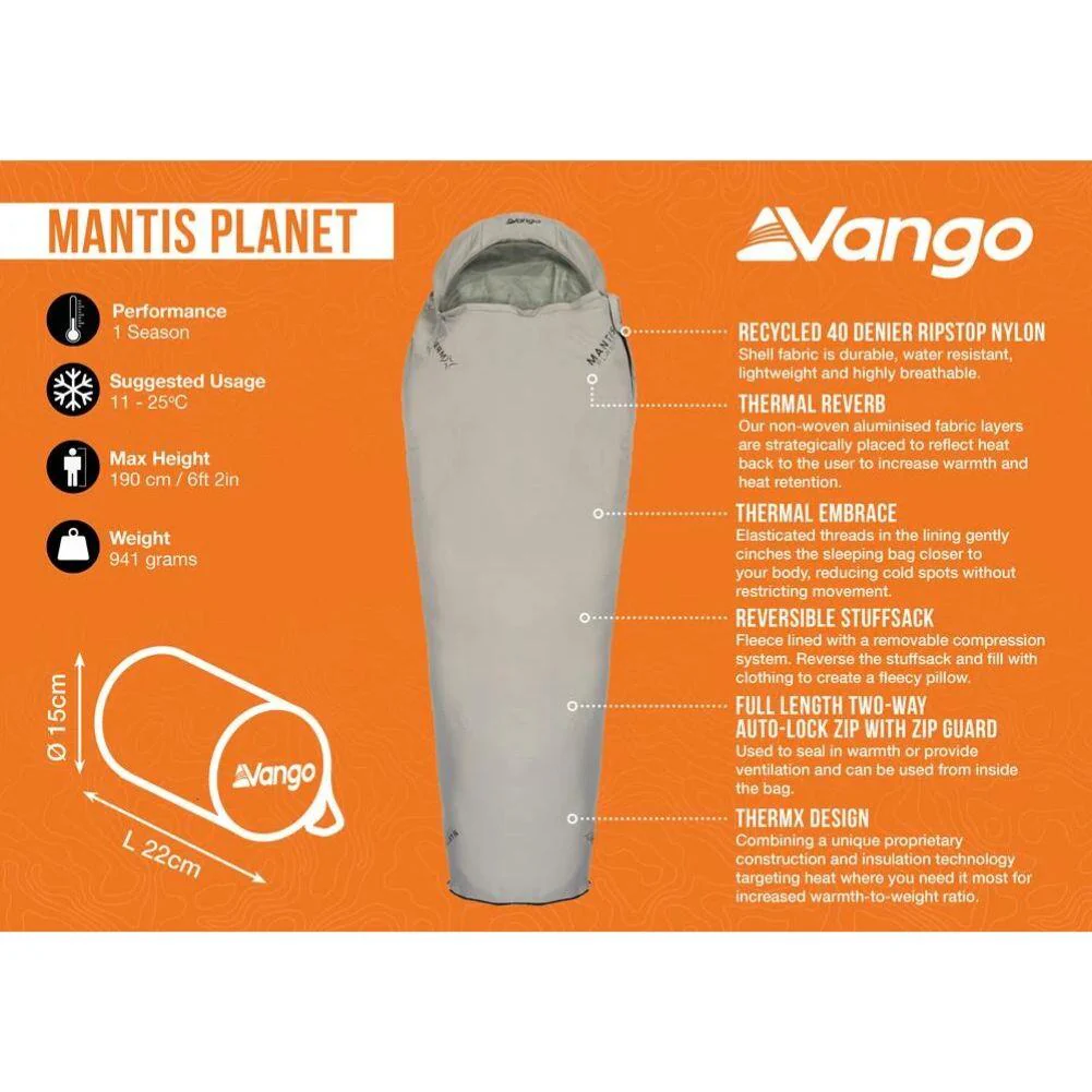 Vango Mantis Planet 50 Travel Sleeping Bag (Grey Flannel) - Image 18