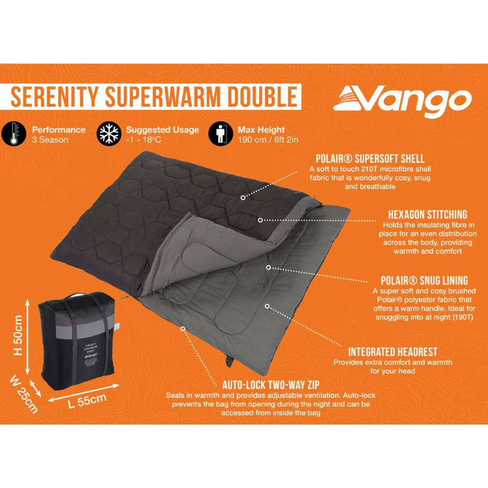 Vango Serenity Superwarm Double Sleeping Bag (Shadow Grey) - Image 3