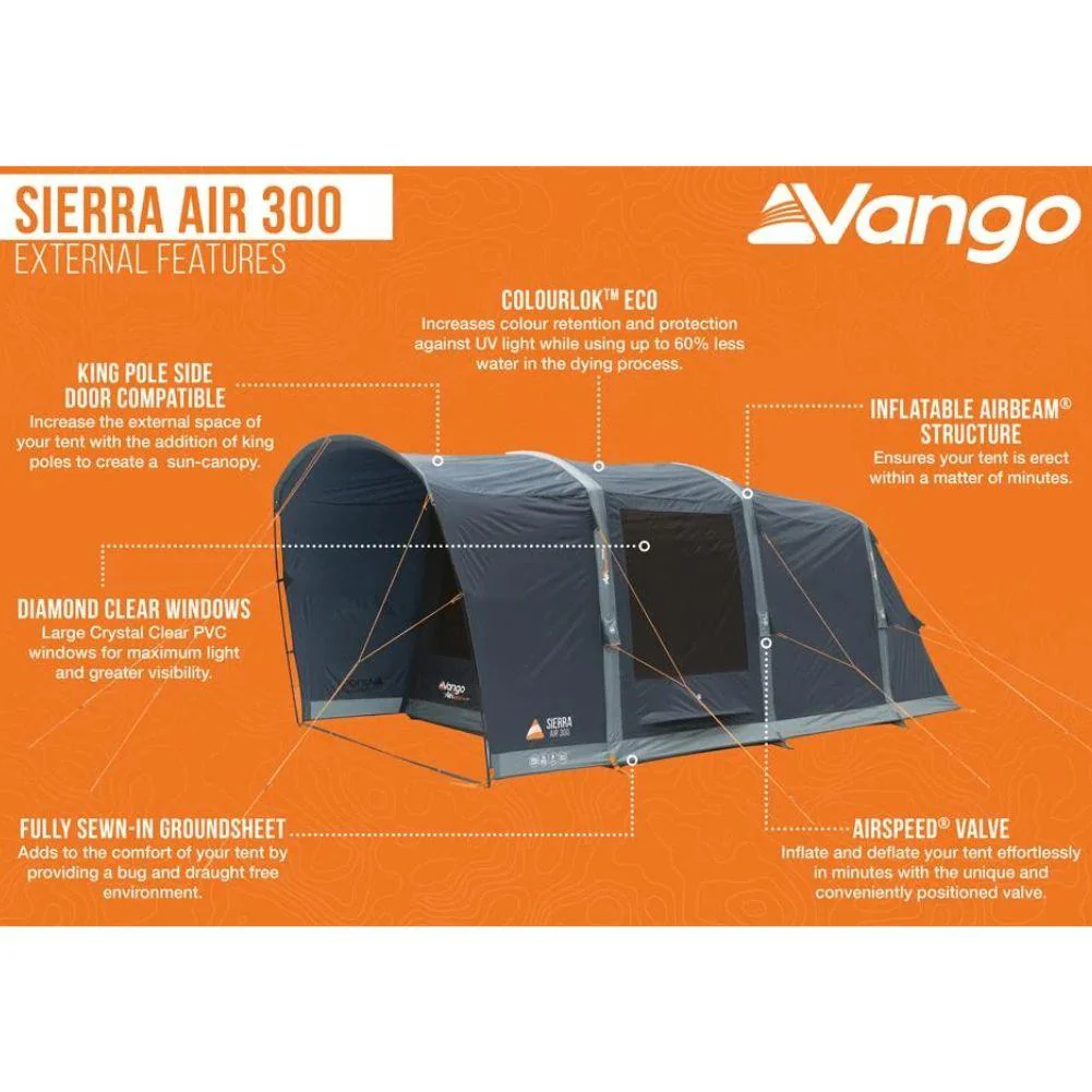 Vango Sierra Air 300 - 3 Man Airbeam Tent (Deep Blue) - Image 9