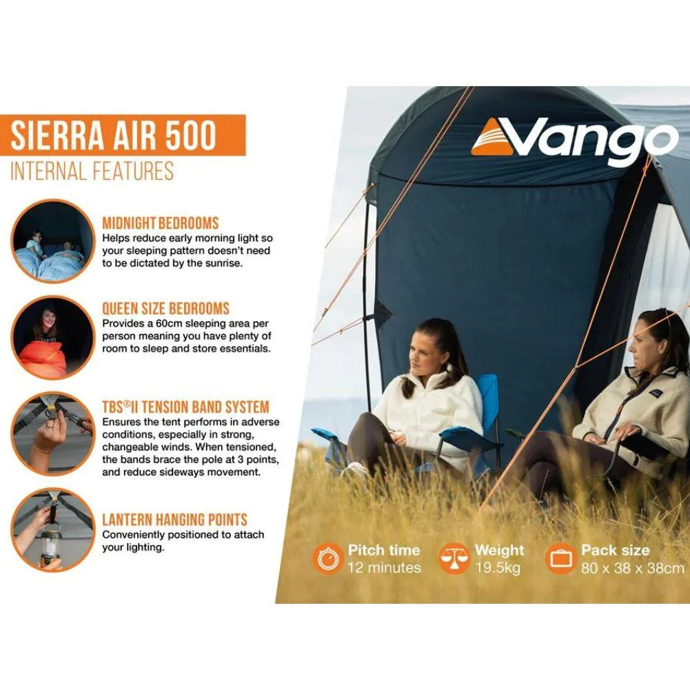 Vango Sierra Air 500 - 5-Man Airbeam Tent (Deep Blue) - Image 10