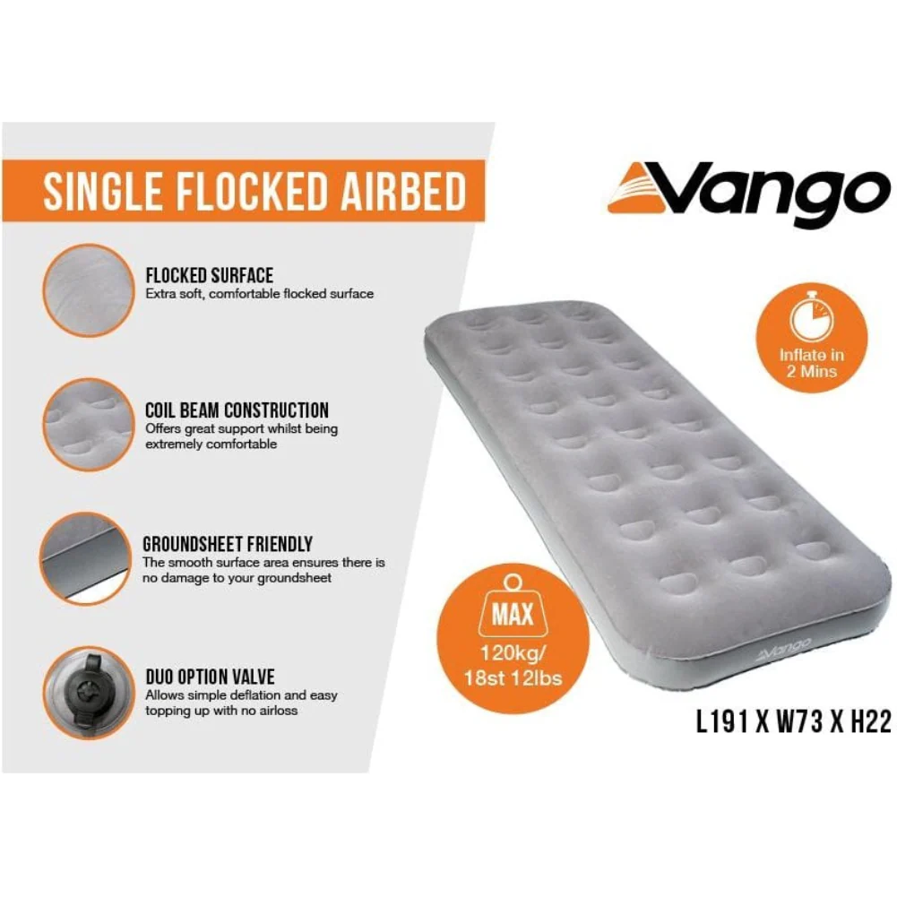 Vango Single Flocked Airbed (Dark Grey) - Image 3