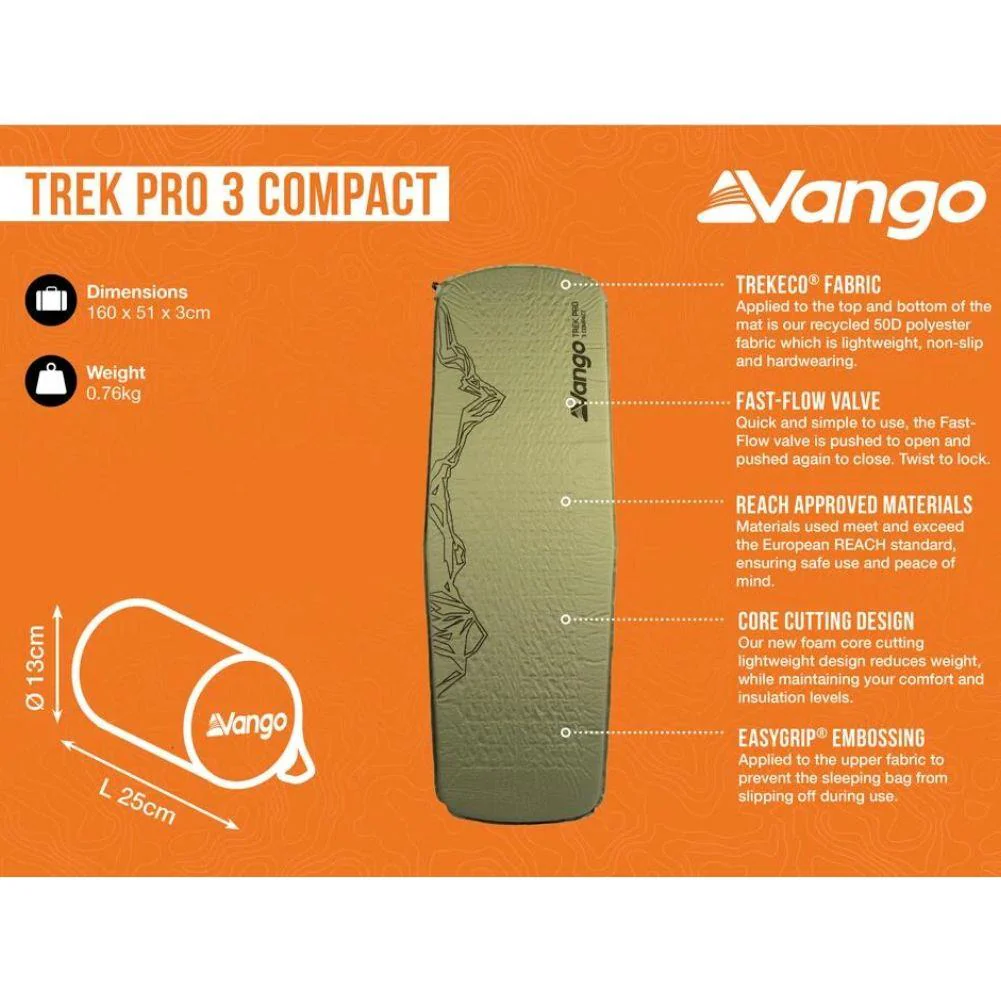 Vango Trek Pro 3 Compact Self-Inflating Sleep Mat (Light Olive) 2025 - Image 2