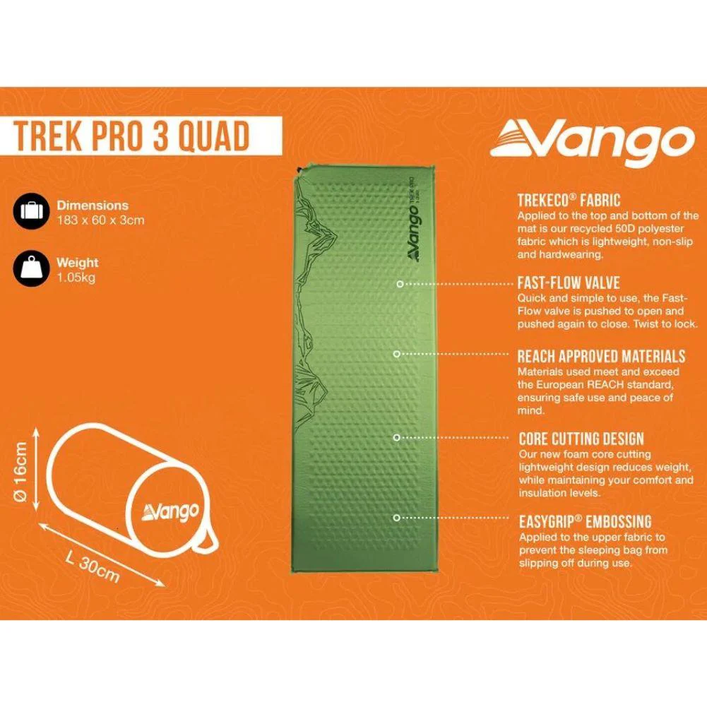 Vango Trek Pro 3 Quad Self-Inflating Mat (Artichoke) - Image 10