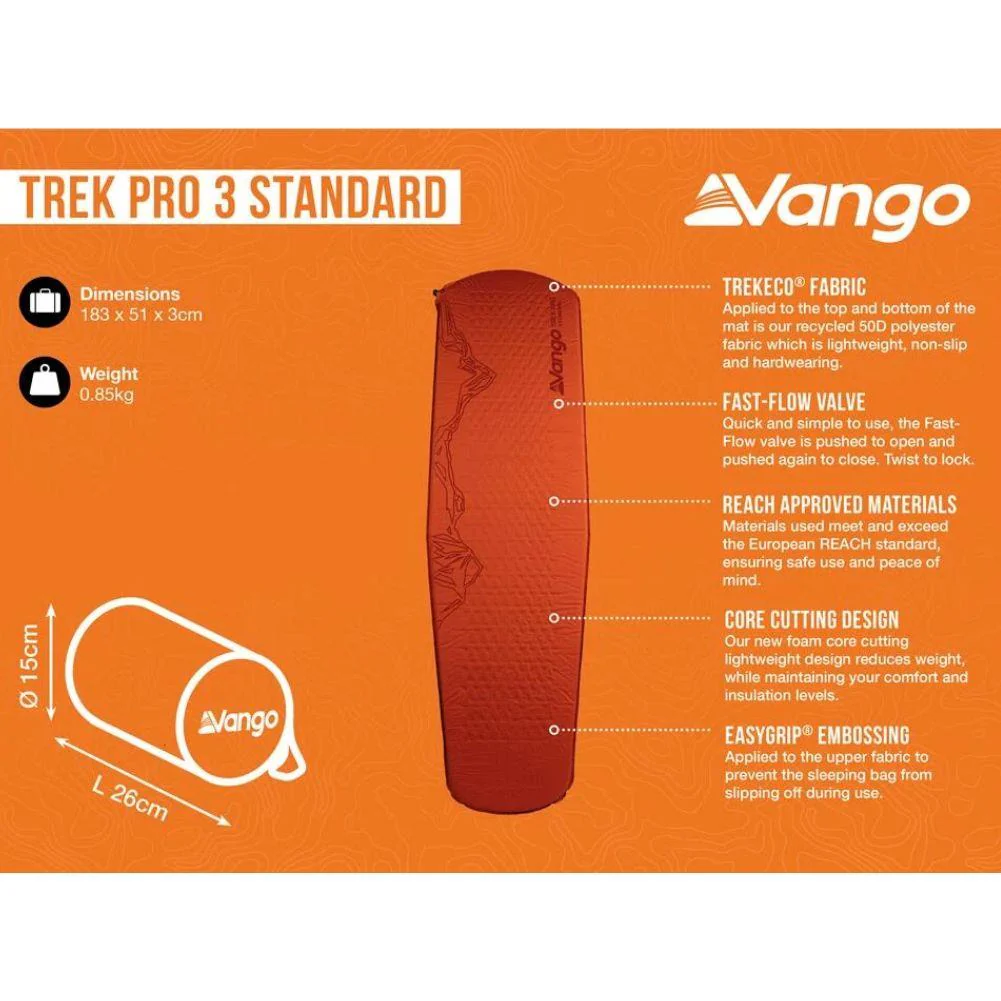 Vango Trek Pro 3 Standard Self-Inflating Mat (Harissa) 2025 - Image 2