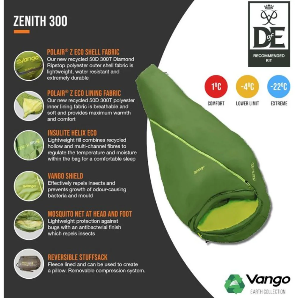 Vango Zenith 300 Eco Sleeping Bag (Peridot Green) - Image 4