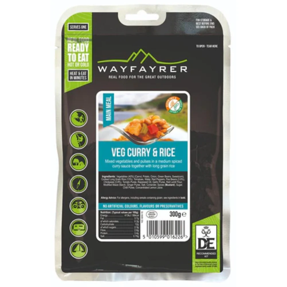 Wayfayrer Vegetable Curry & Rice - Outdoor Camping Ready to Eat Dessert Pouch